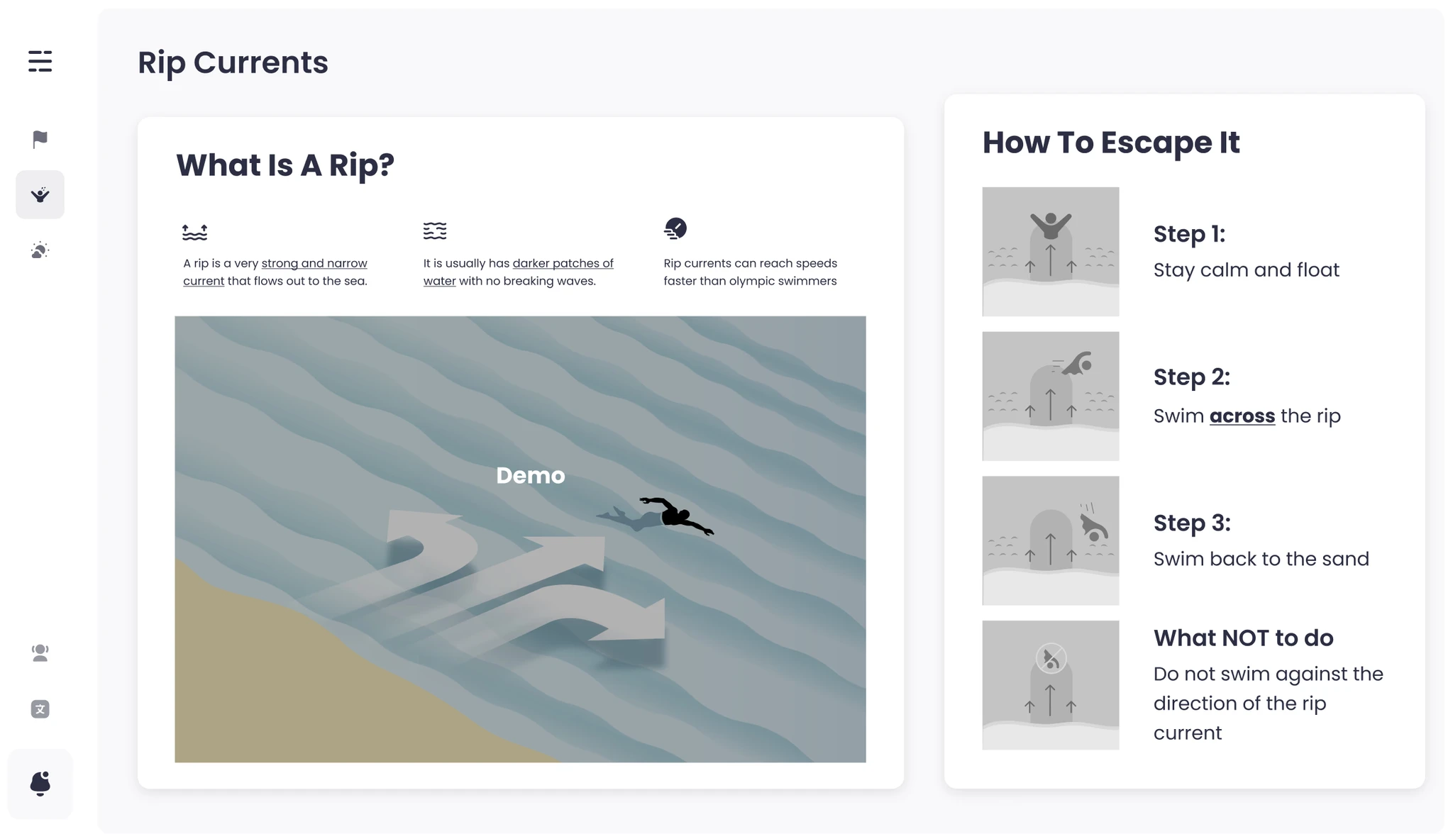 Rip currents education screen